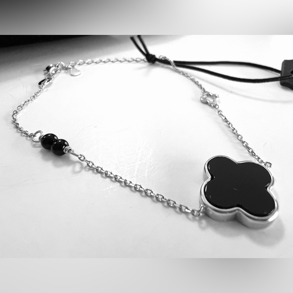 Lauren Scott Clover Black Stone Ball & Sterling Silver 925 Chain Bracelet - Picture 15 of 15